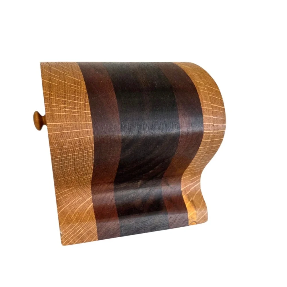 Handcrafted Artisan Bandsaw Wooden Jewelry Trinket Box Smooth Rounded Wood Grain
